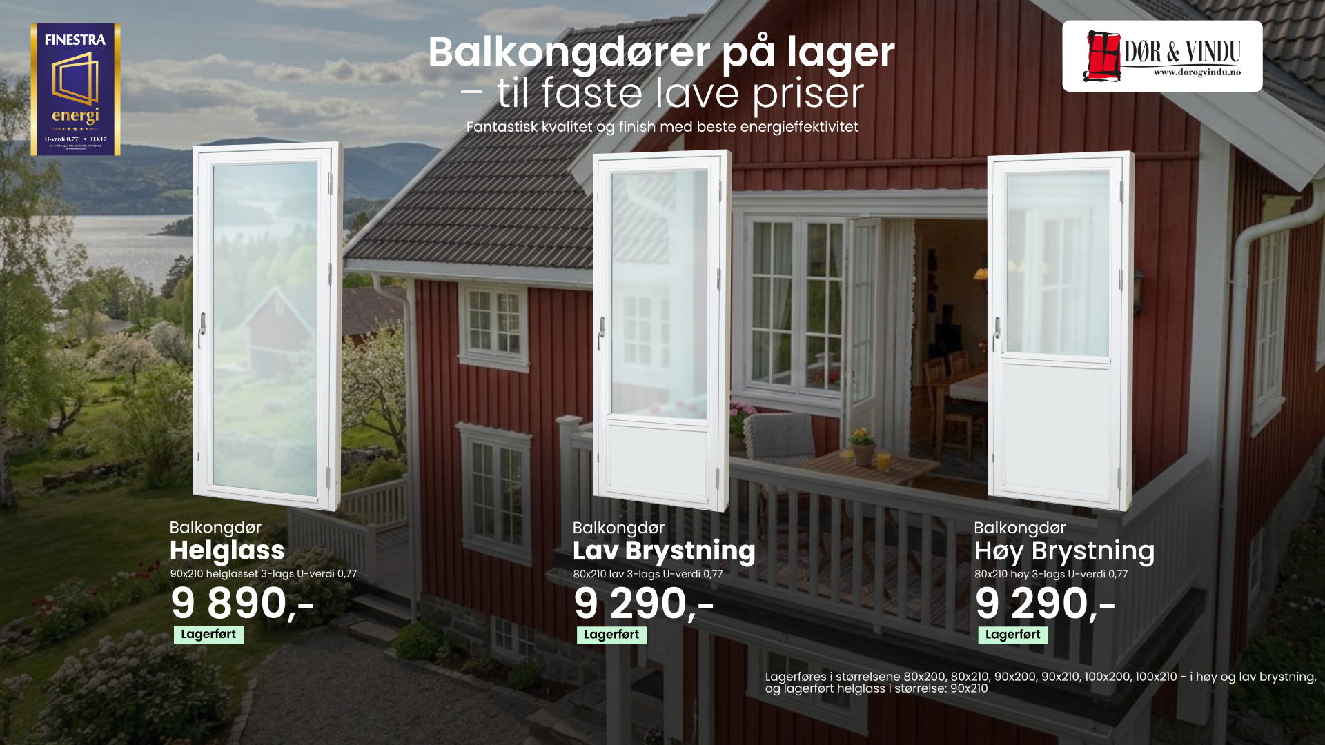 Balkongdører på faste lave priser hos Dør & vindu